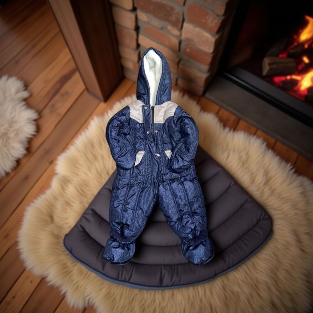 First impressions Blue Baby Sherpa Lined Hooded Snowsuit 12 Months